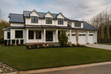 Beautiful modern farmhouse with square pultruded fiberglass columns in America. These sleek, durable fiberglass columns provide lasting strength and timeless curb appeal for residential designs. Shop now at Elite Trimworks.