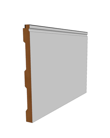 White wall trim with brown molding on a white background