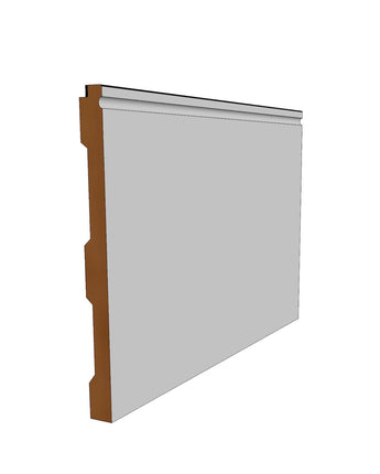 White wall trim with brown molding on a white background